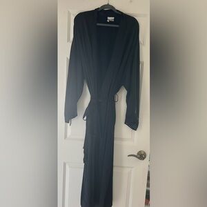 WILLOW BLOSSOM Black Long 100% Silk Robe
